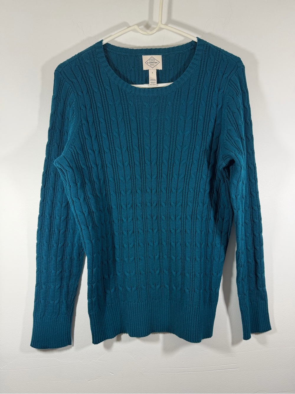 St. John's Bay Teal Cable Knit Crewneck Sweater - Women's